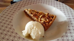 Almond, plum and pistachio tart